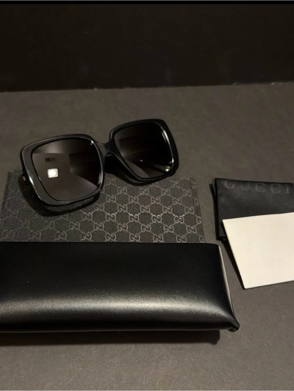 Gucci Black Gloss Square Sunglasses with Dark Lenses